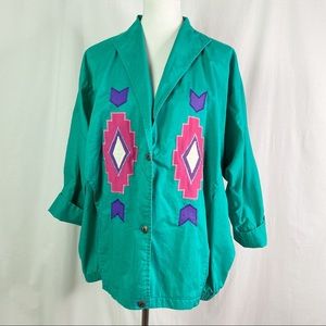 Vintage 80's Southwest Arrow Diamond Pattern Quilted Jacket XL